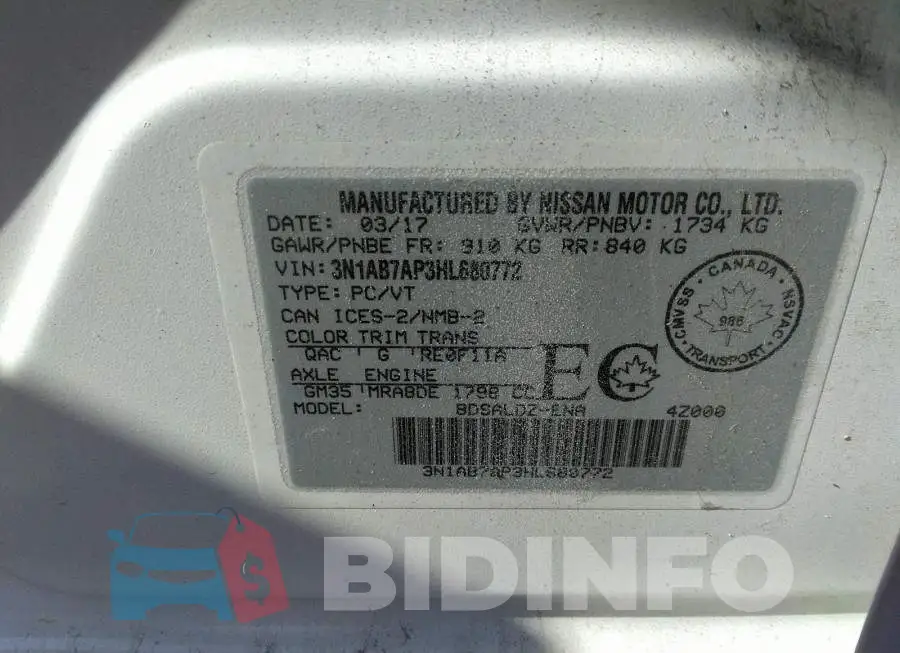 3N1AB7AP3HL680772 Photo# 9