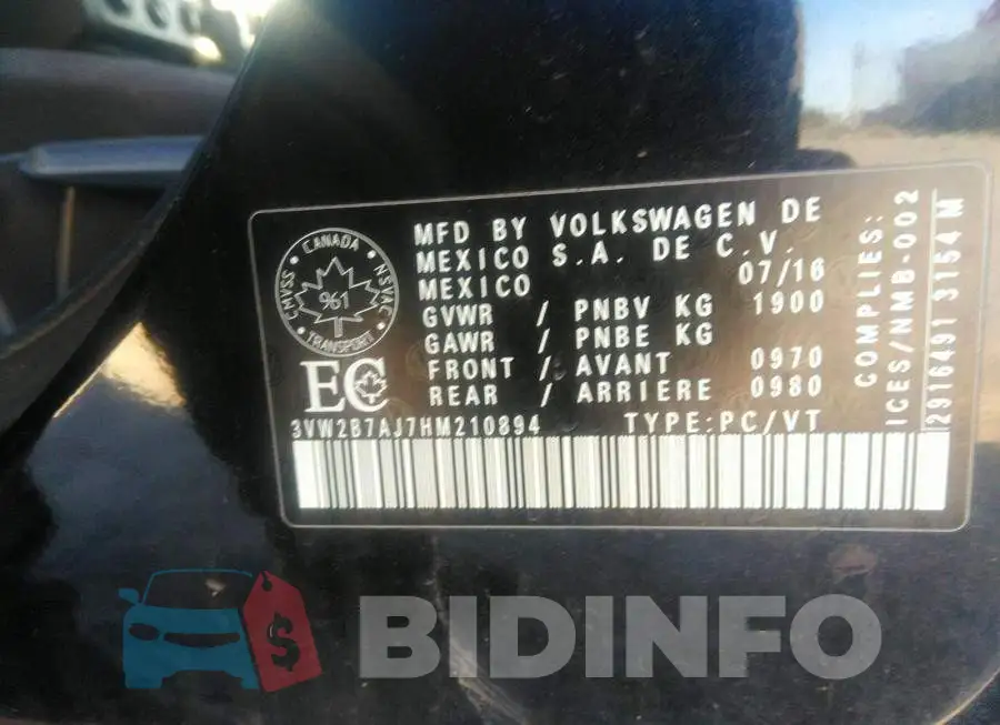 3VW2B7AJ7HM210894 Photo# 9