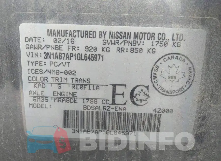 3N1AB7AP1GL645971 Photo# 9