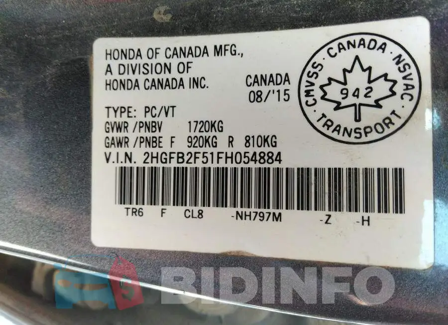 2HGFB2F51FH054884 Photo# 9