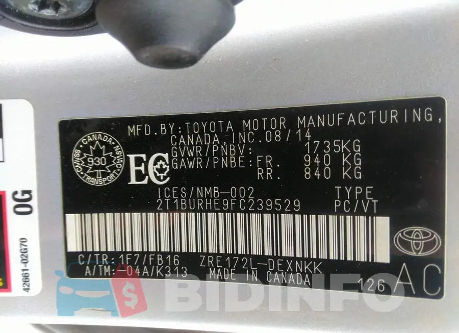 2T1BURHE9FC239529 Photo# 9