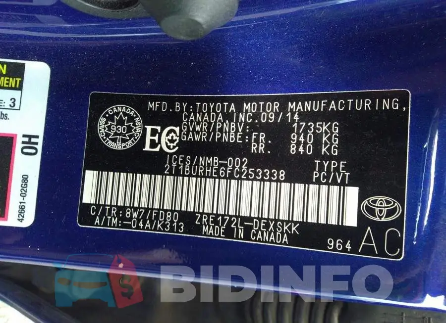 2T1BURHE6FC253338 Photo# 9