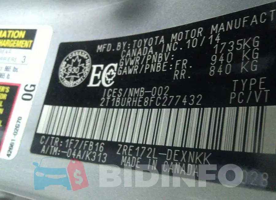 2T1BURHE8FC277432 Photo# 9