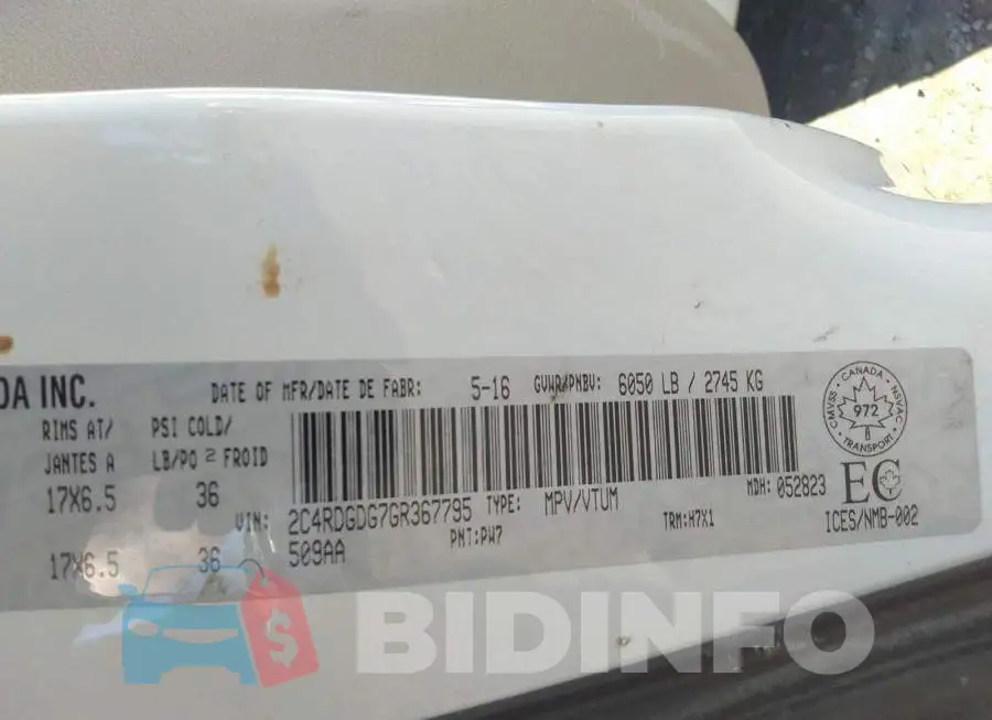 2C4RDGDG7GR367795 Photo# 9