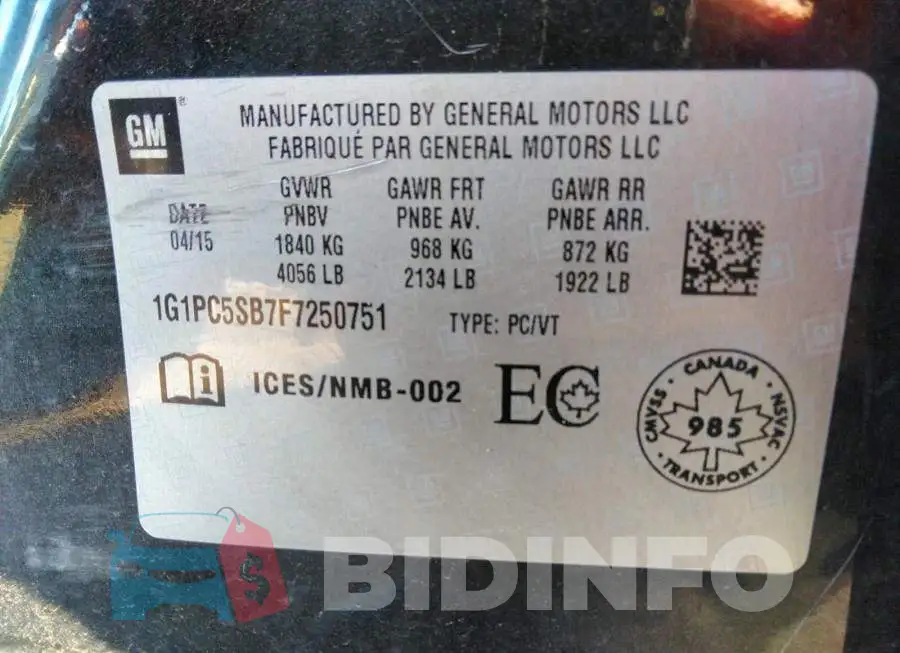 1G1PC5SB7F7250751 Photo# 9