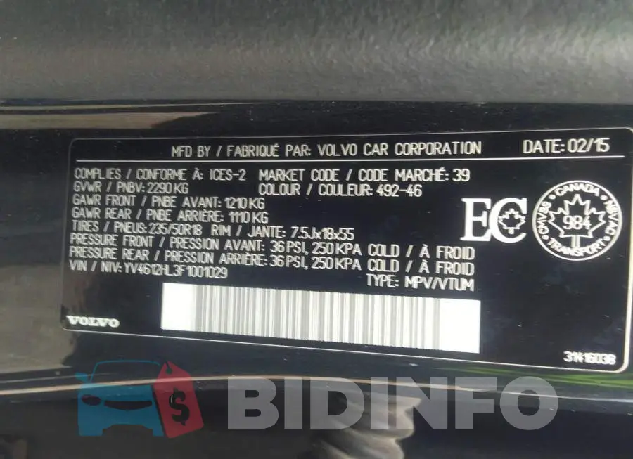 YV4612HL3F1001029 Photo# 9