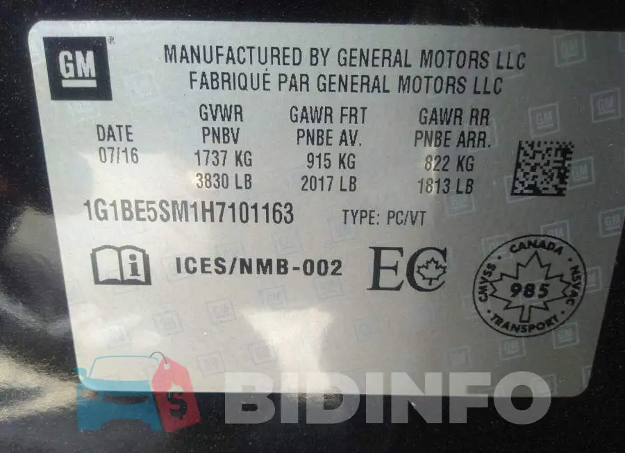 1G1BE5SM1H7101163 Photo# 9