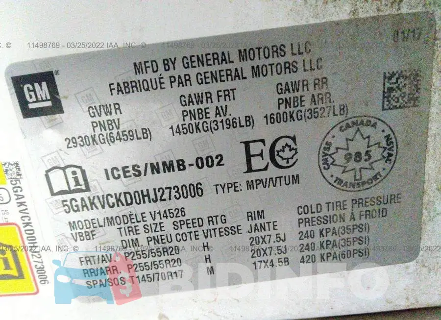 5GAKVCKD0HJ273006 Photo# 9