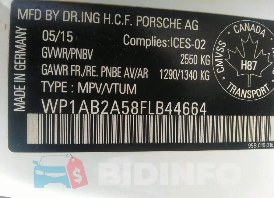 WP1AB2A58FLB44664 Photo# 9