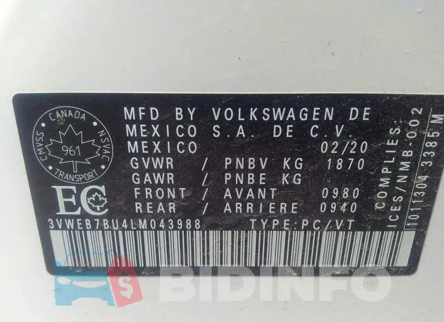 3VWEB7BU4LM043988 Photo# 9 3VWEB7BU4LM043988 Photo# 9