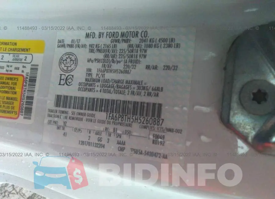 1FA6P8TH5H5260887 Photo# 9