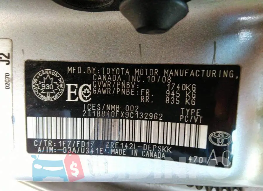2T1BU40EX9C132962 Photo# 9