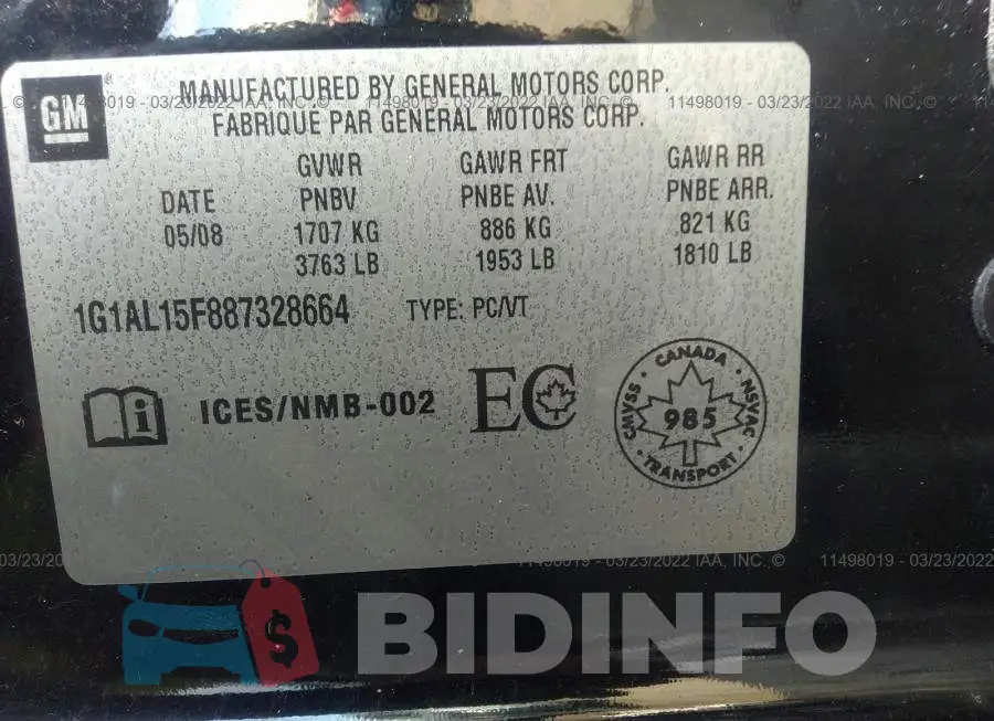 1G1AL15F887328664 Photo# 9