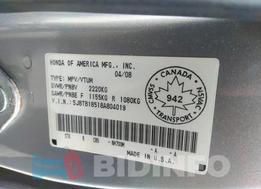 5J8TB18518A804019 Photo# 9