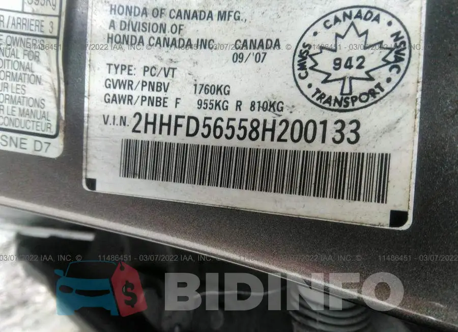 2HHFD56558H200133 Photo# 9