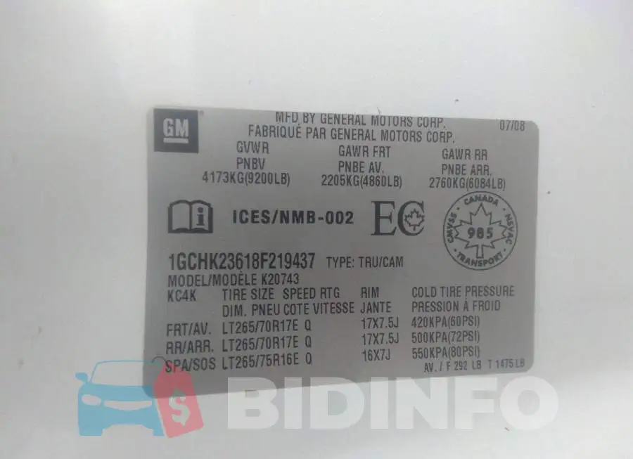 1GCHK23618F219437 Photo# 9
