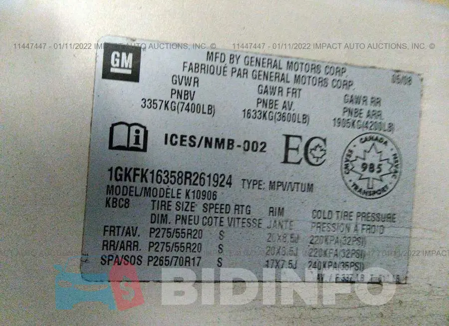 1GKFK16358R261924 Photo# 9