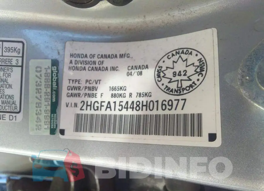 2HGFA15448H016977 Photo# 9