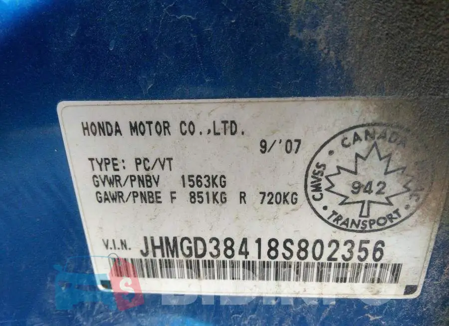 JHMGD38418S802356 Photo# 9