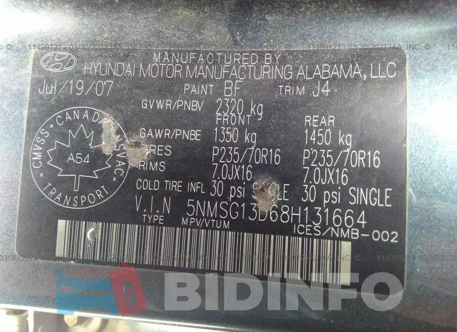 5NMSG13D68H131664 Photo# 9