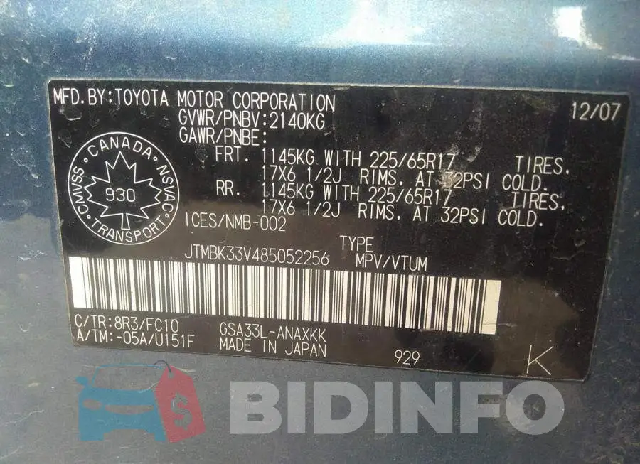 JTMBK33V485052256 Photo# 9