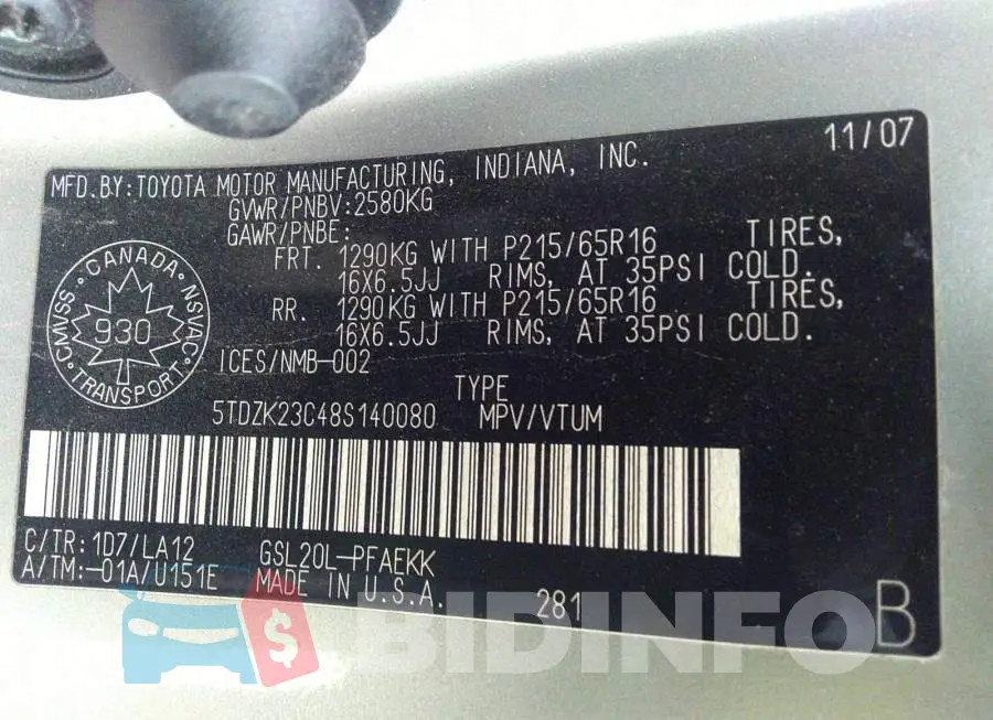 5TDZK23C48S140080 Photo# 9