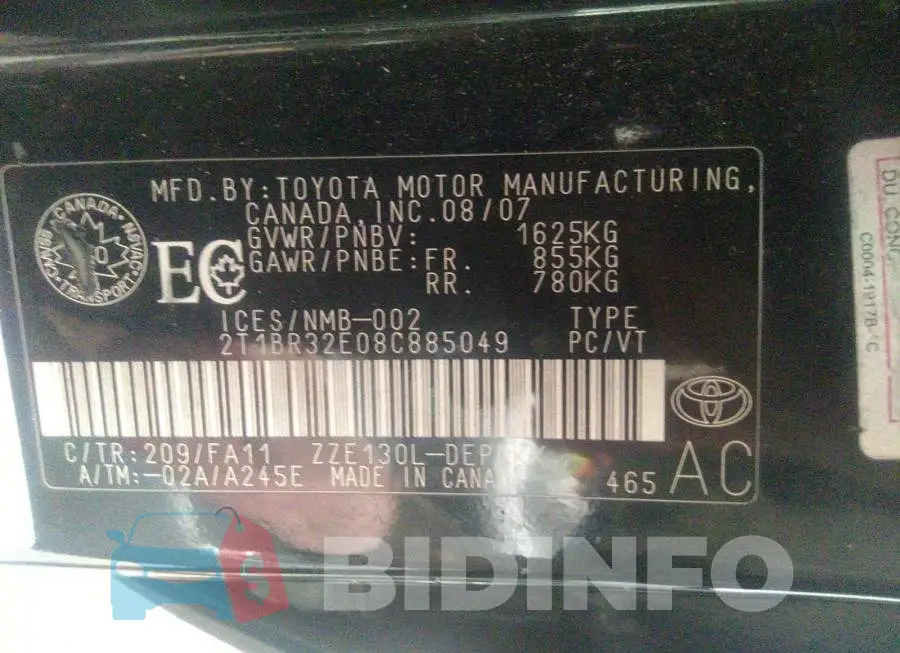 2T1BR32E08C885049 Photo# 9