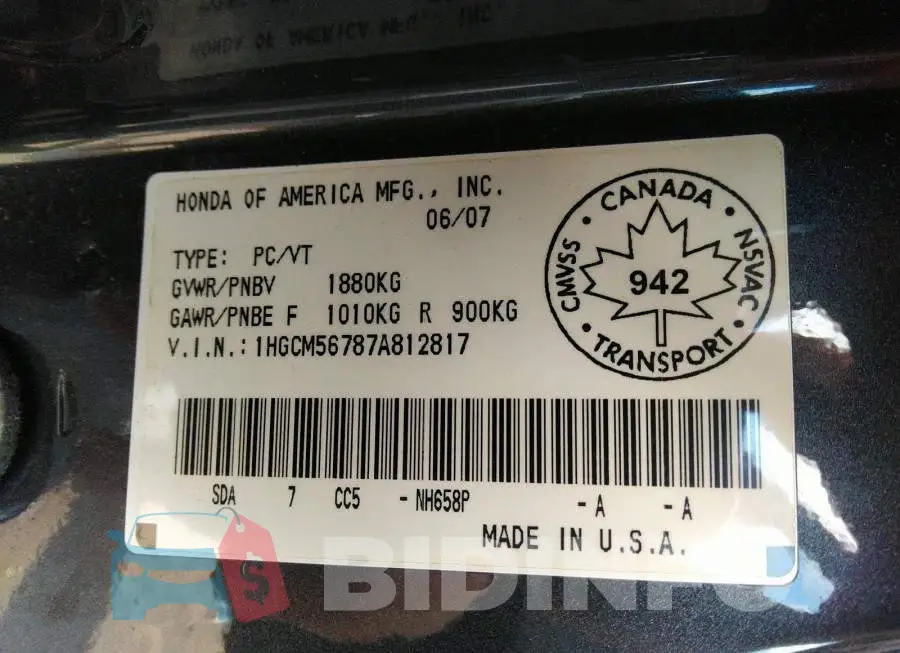 1HGCM56787A812817 Photo# 9
