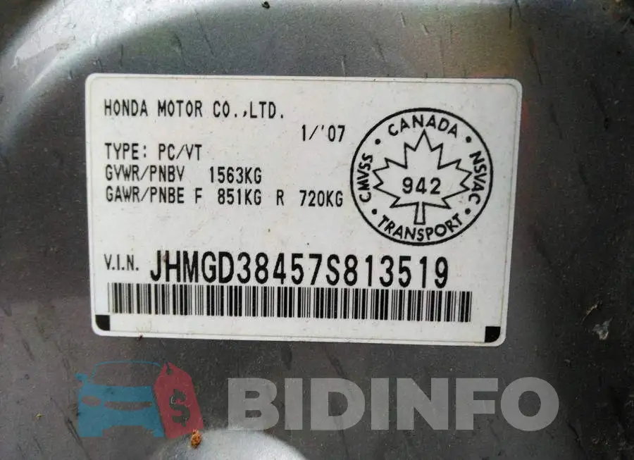 JHMGD38457S813519 Photo# 9