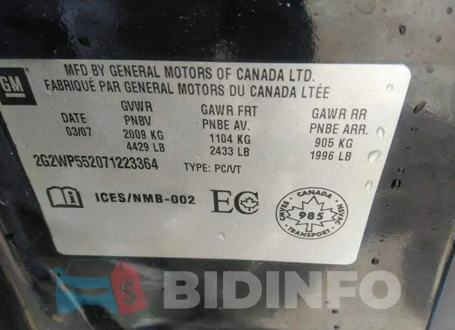 2G2WP552071223364 Photo# 9