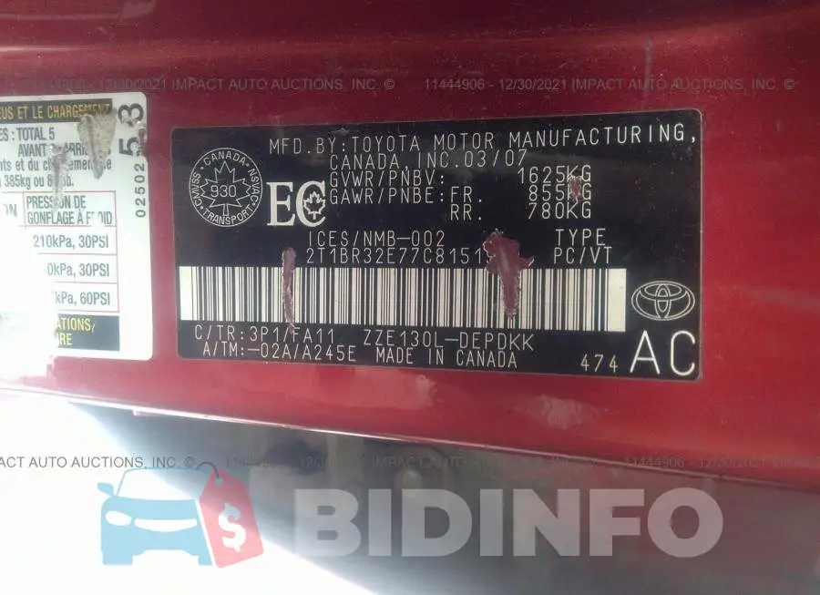 2T1BR32E77C815191 Photo# 9