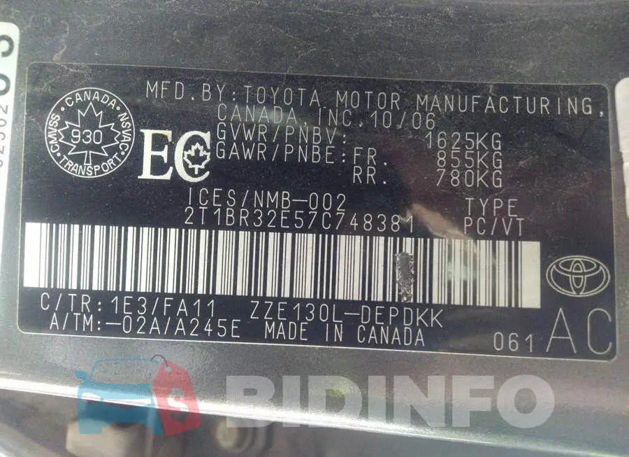 2T1BR32E57C748381 Photo# 9