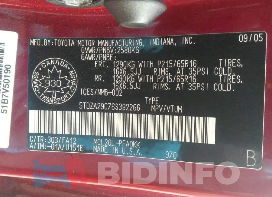 5TDZA29C76S392266 Photo# 9