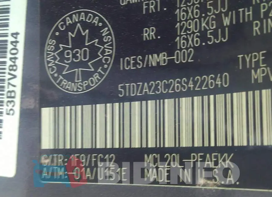5TDZA23C26S422640 Photo# 9