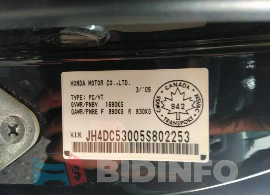 JH4DC53005S802253 Photo# 9