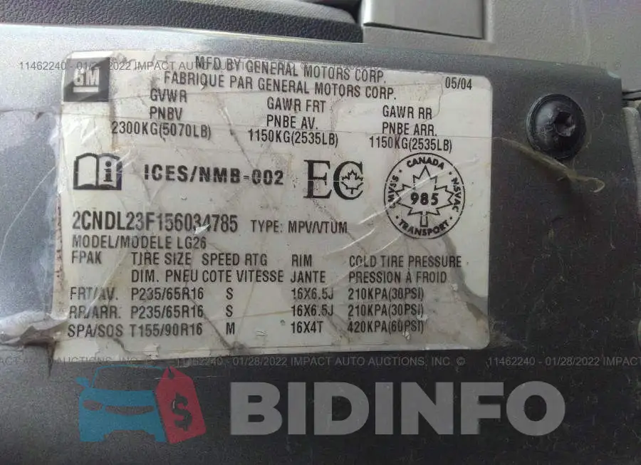 2CNDL23F156034785 Photo# 9