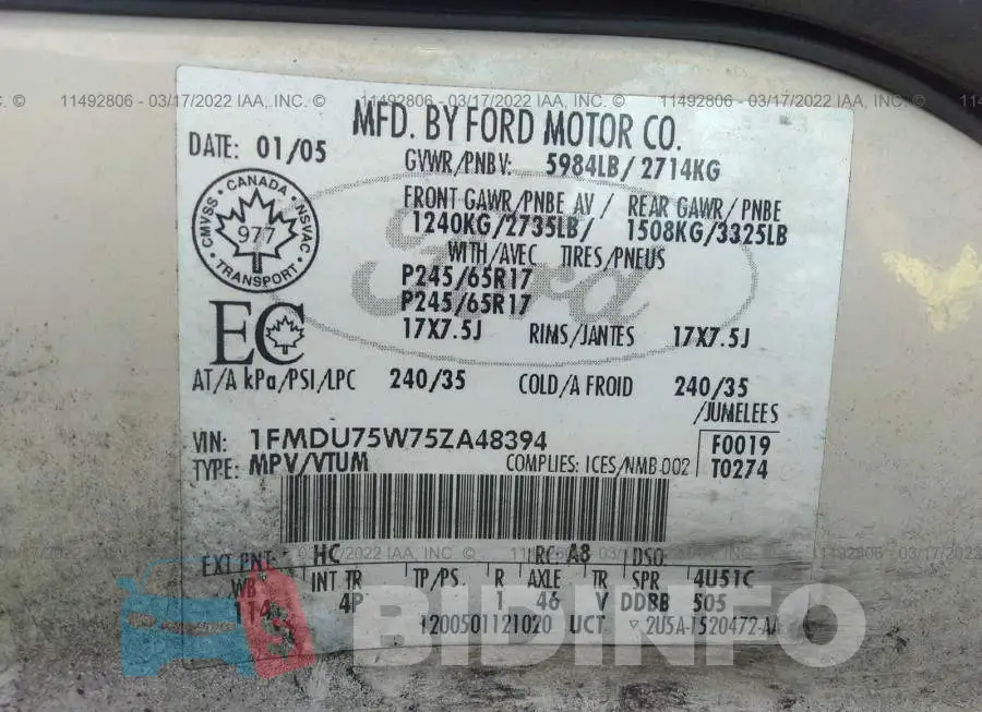 1FMDU75W75ZA48394 Photo# 9