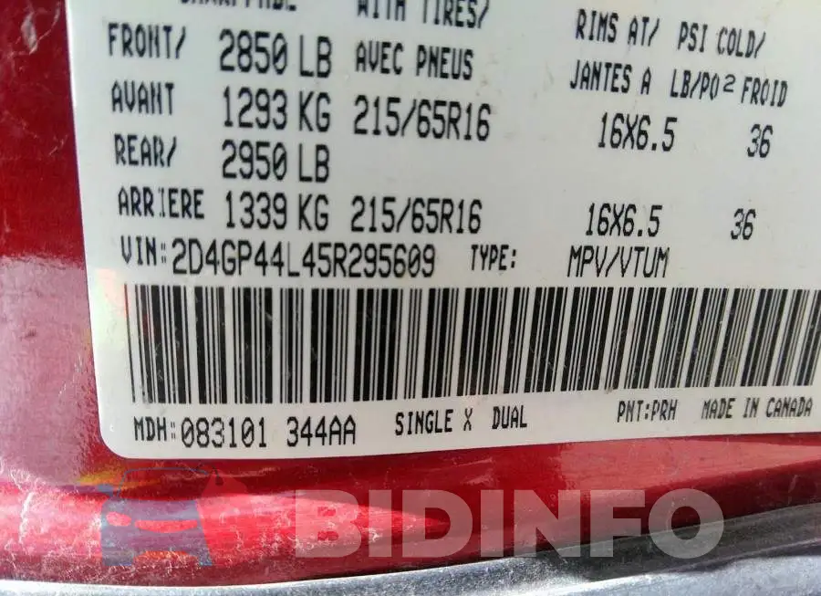 2D4GP44L45R295609 Photo# 9