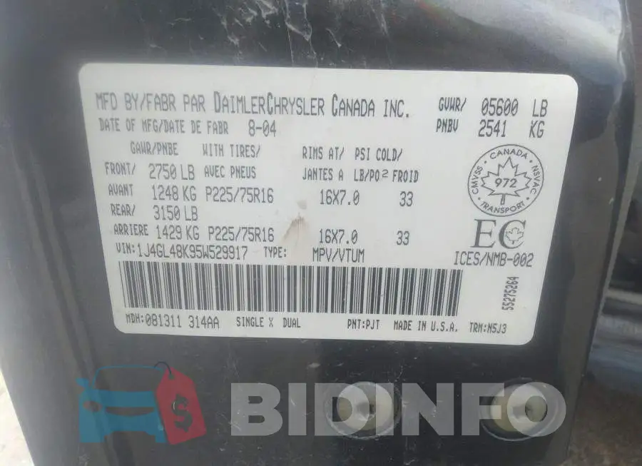 1J4GL48K95W529917 Photo# 9