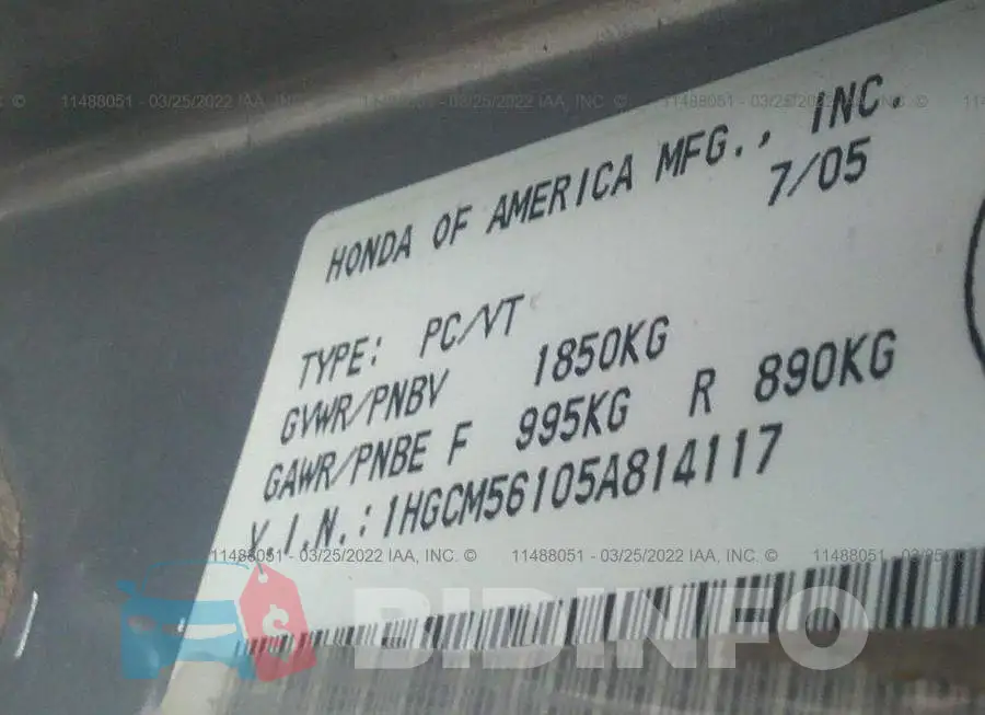 1HGCM56105A814117 Photo# 9