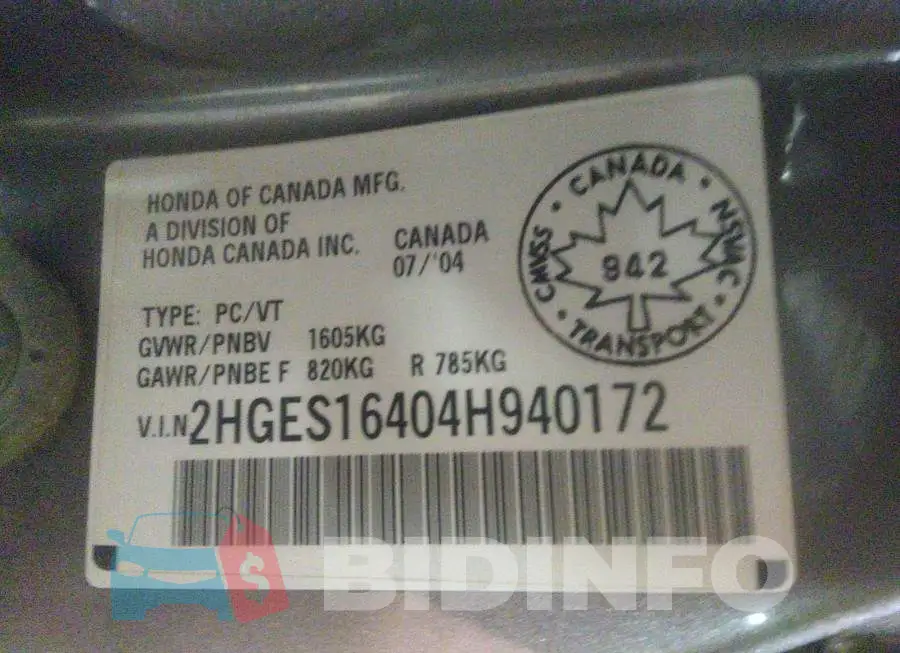 2HGES16404H940172 Photo# 9
