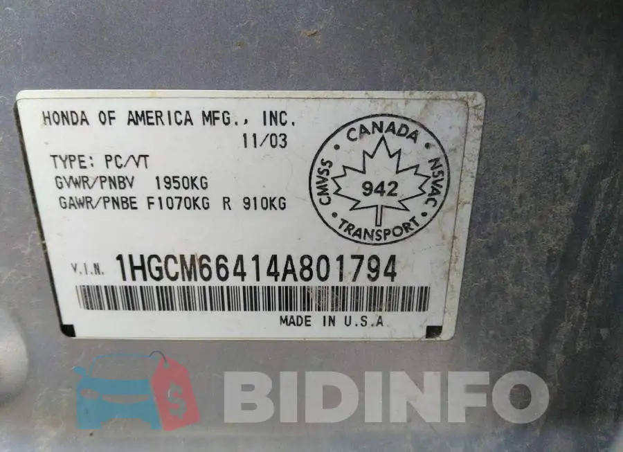 1HGCM66414A801794 Photo# 9