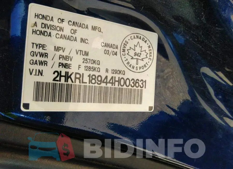 2HKRL18944H003631 Photo# 9