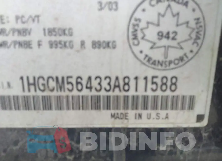 1HGCM56433A811588 Photo# 9