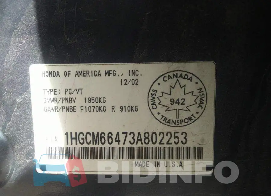 1HGCM66473A802253 Photo# 9