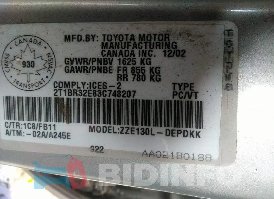 2T1BR32E83C748207 Photo# 9