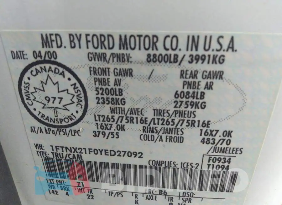 1FTNX21F0YED27092 Photo# 9