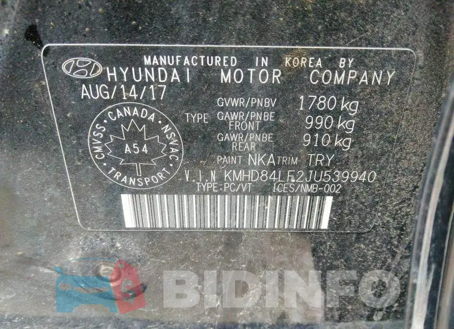 KMHD84LF2JU539940 Photo# 9