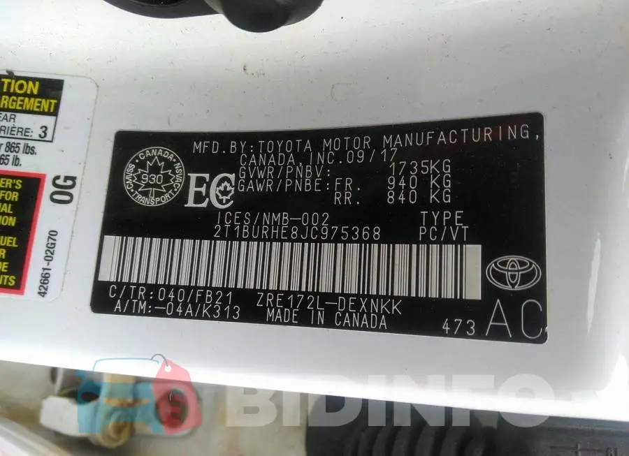 2T1BURHE8JC975368 Photo# 9