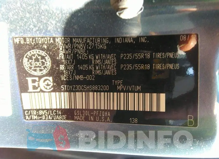 5TDYZ3DC5HS883200 Photo# 9